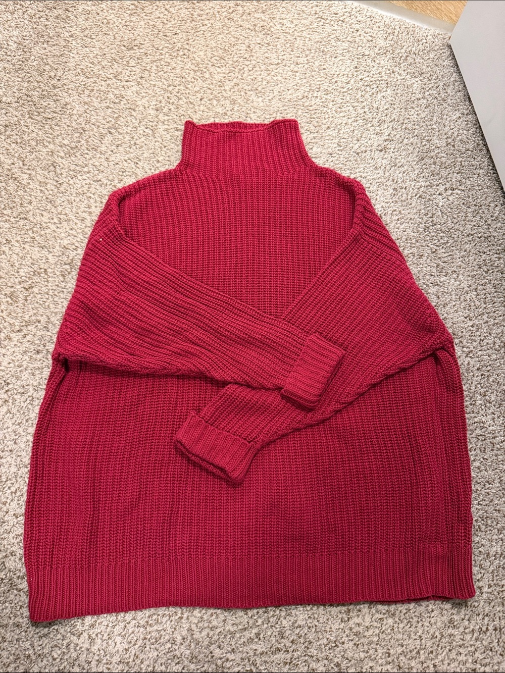 American Eagle Outfitters Red Ribbed Turtleneck Sweater